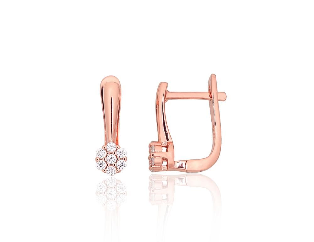 Silver earrings with 'english' lock A2204194PAuRCZ Silver 925° red gold Plating Zirkons  "English" lock