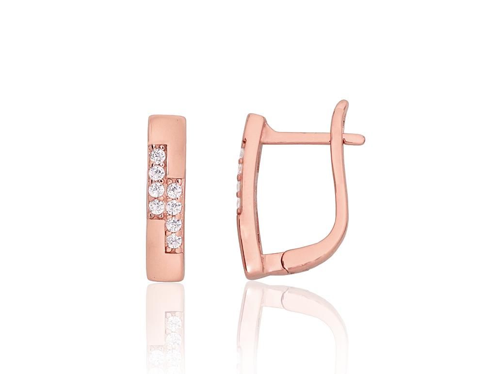 Silver earrings with 'english' lock A2204198PAuRCZ Silver 925° red gold Plating Zirkons  "English" lock