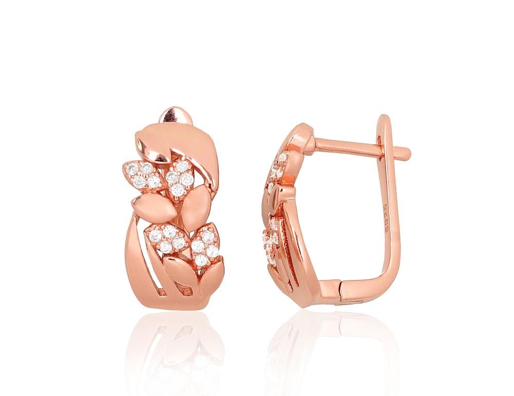 Silver earrings with 'english' lock A2204234PAuRCZ Silver 925° red gold Plating Zirkons  "English" lock