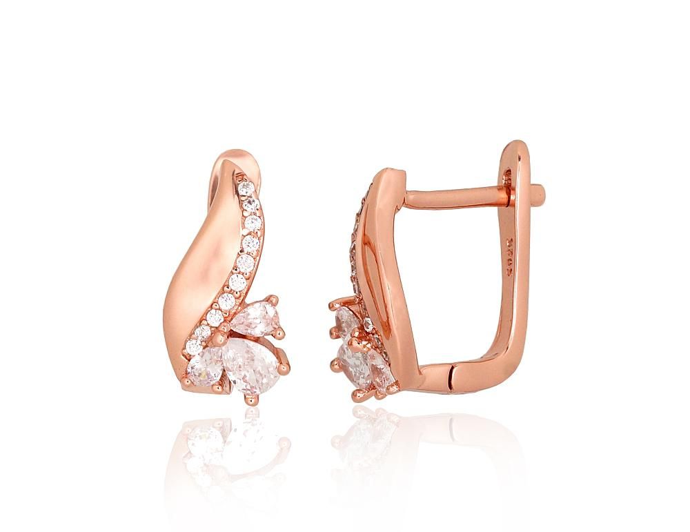 Silver earrings with 'english' lock A2204237PAuRCZ Silver 925° red gold Plating Zirkons  "English" lock