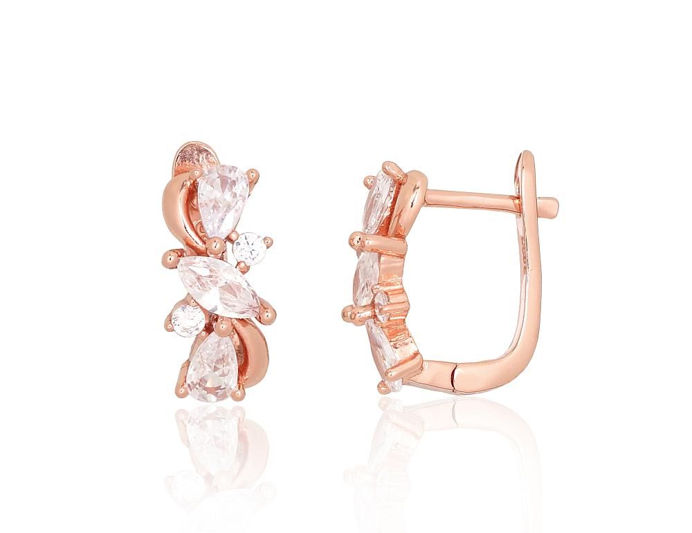 Silver earrings with 'english' lock A2204238PAuRCZ Silver 925° red gold Plating Zirkons  "English" lock