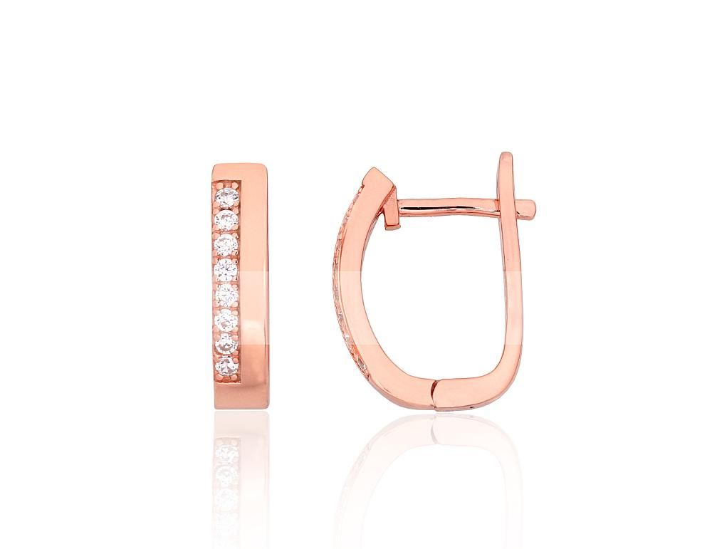 Silver earrings with 'english' lock A2204195PAuRCZ Silver 925° red gold Plating Zirkons  "English" lock