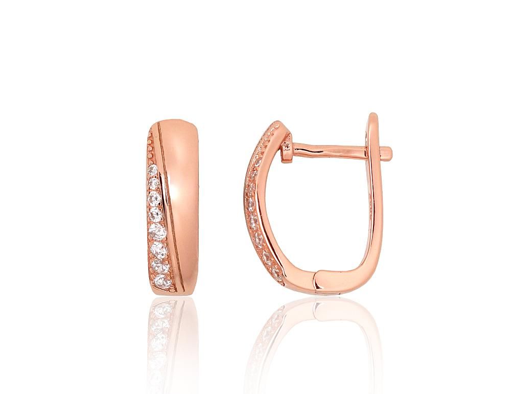 Silver earrings with 'english' lock A2204216PAuRCZ Silver 925° red gold Plating Zirkons  "English" lock