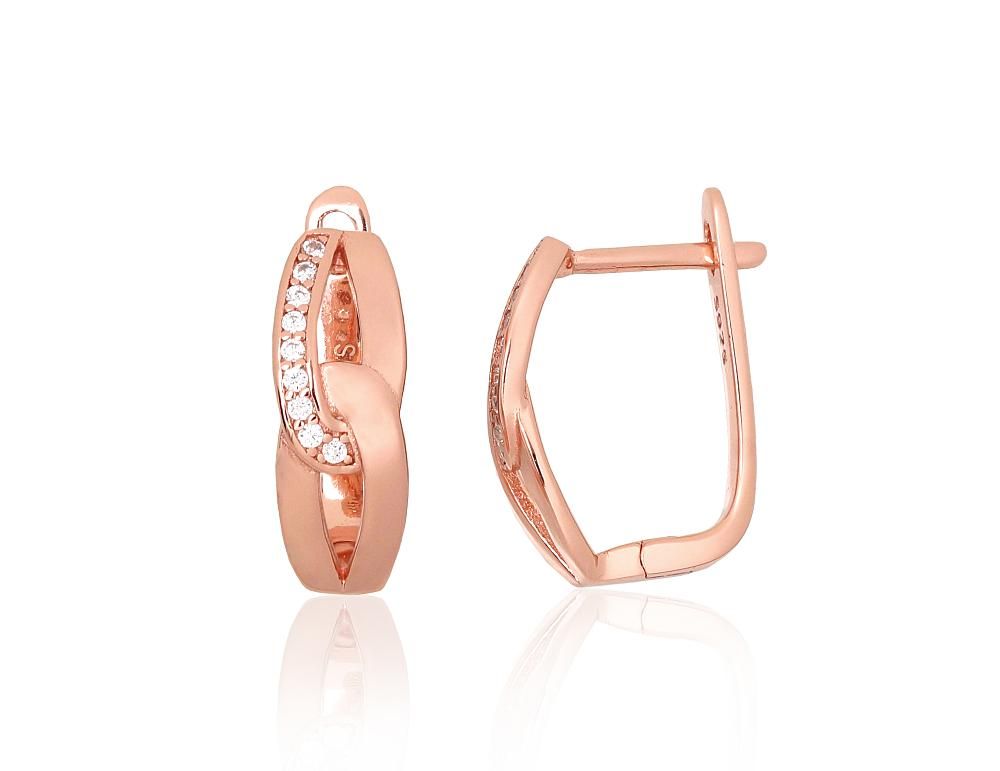 Silver earrings with 'english' lock A2204229PAuRCZ Silver 925° red gold Plating Zirkons  "English" lock