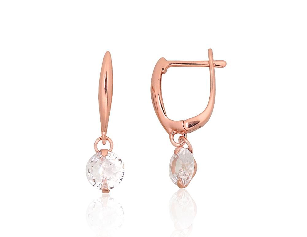 Silver earrings with 'english' lock A2204191PAuRCZ Silver 925° red gold Plating Zirkons  "English" lock