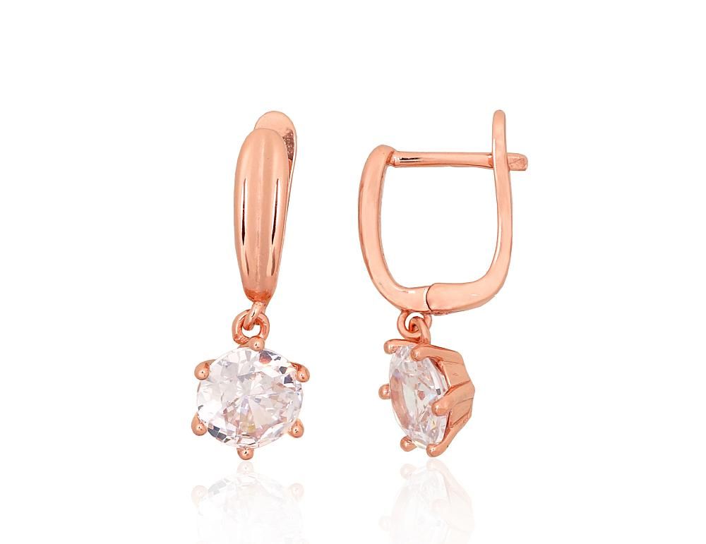 Silver earrings with 'english' lock A2204192PAuRCZ Silver 925° red gold Plating Zirkons  "English" lock