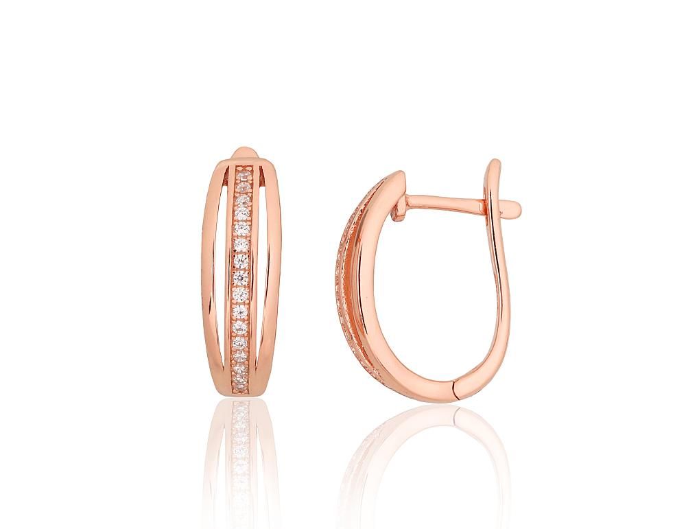 Silver earrings with 'english' lock A2204210PAuRCZ Silver 925° red gold Plating Zirkons  "English" lock
