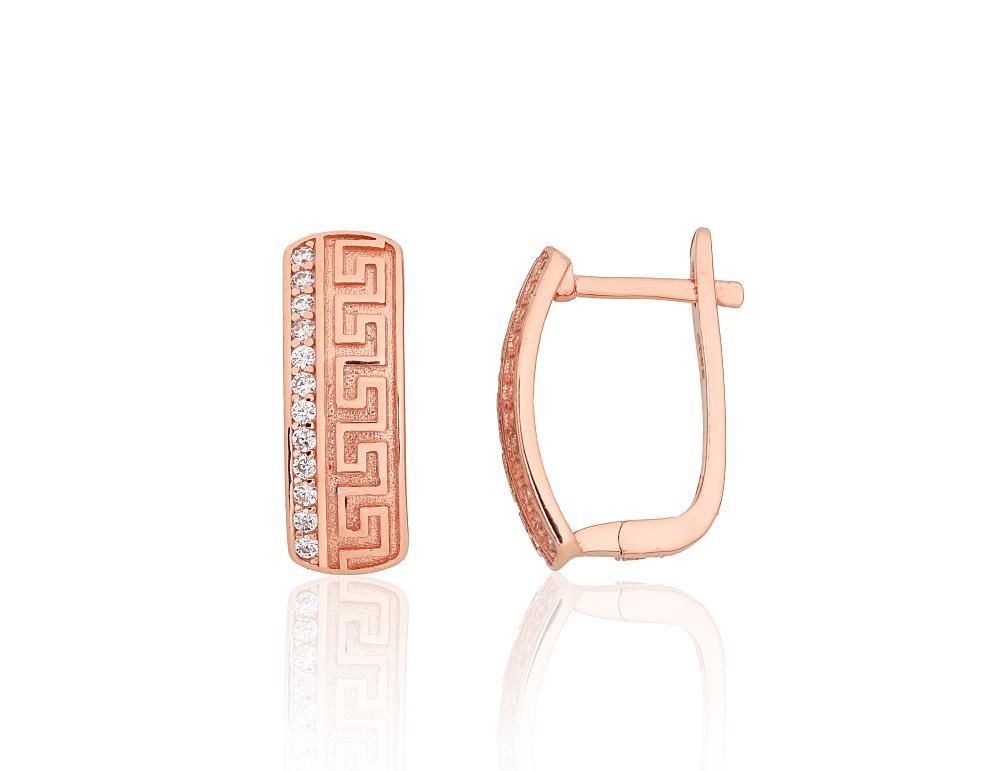 Silver earrings with 'english' lock A2204211PAuRCZ Silver 925° red gold Plating Zirkons  "English" lock
