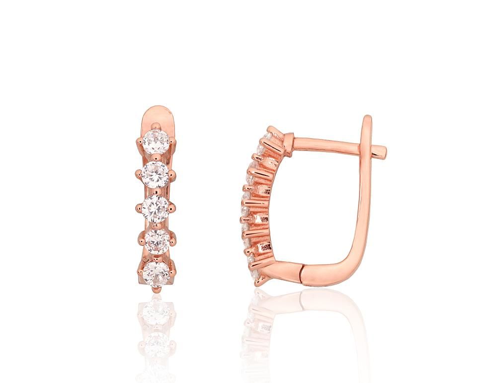 Silver earrings with 'english' lock A2204215PAuRCZ Silver 925° red gold Plating Zirkons  "English" lock