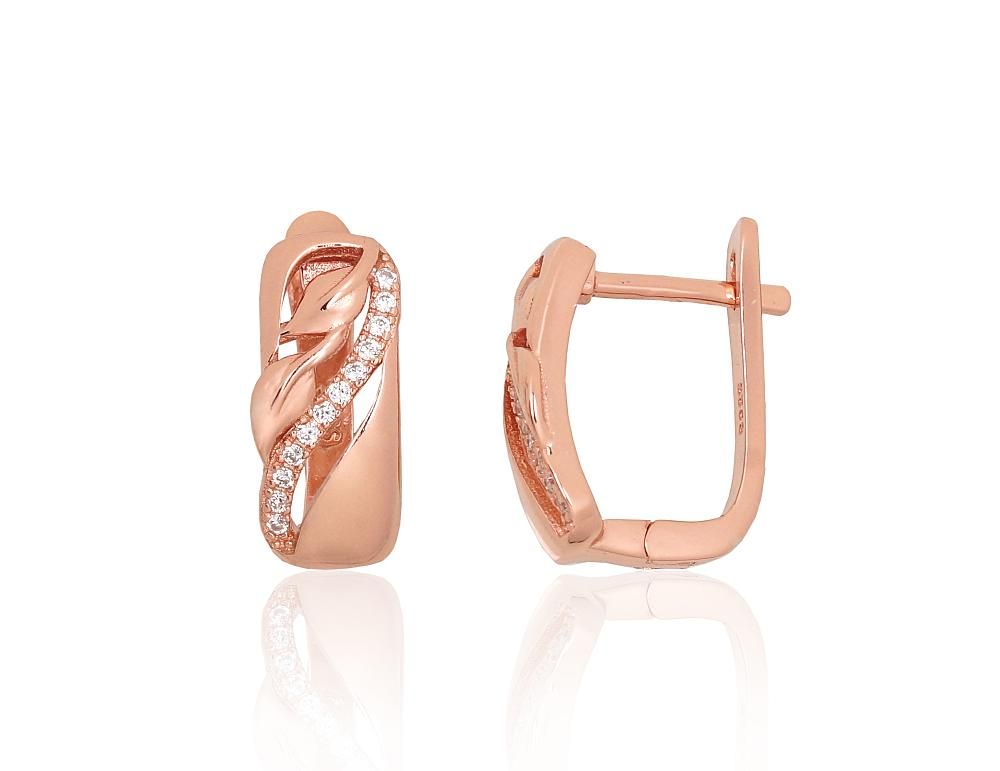Silver earrings with 'english' lock A2204225PAuRCZ Silver 925° red gold Plating Zirkons  "English" lock