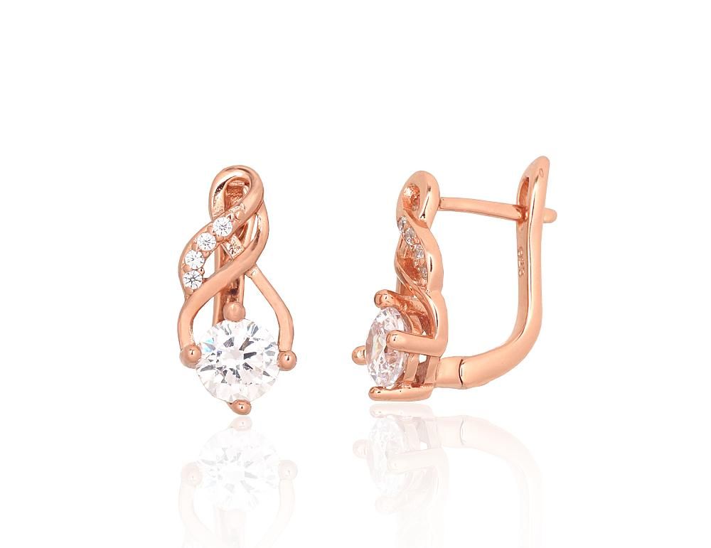 Silver earrings with 'english' lock A2204236PAuRCZ Silver 925° red gold Plating Zirkons  "English" lock