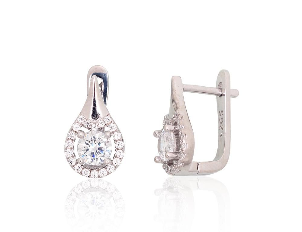 Silver earrings with 'english' lock A2204253PRhGrCZ Silver 925° Rhodium Plating Zirkons  "English" lock