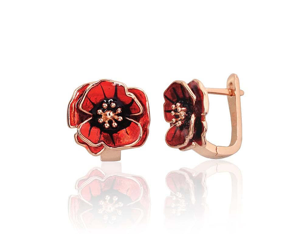 Silver earrings with 'english' lock A2204323PAuRMLRMLBK Silver 925° red gold Plating Jewelery enamel  "English" lock