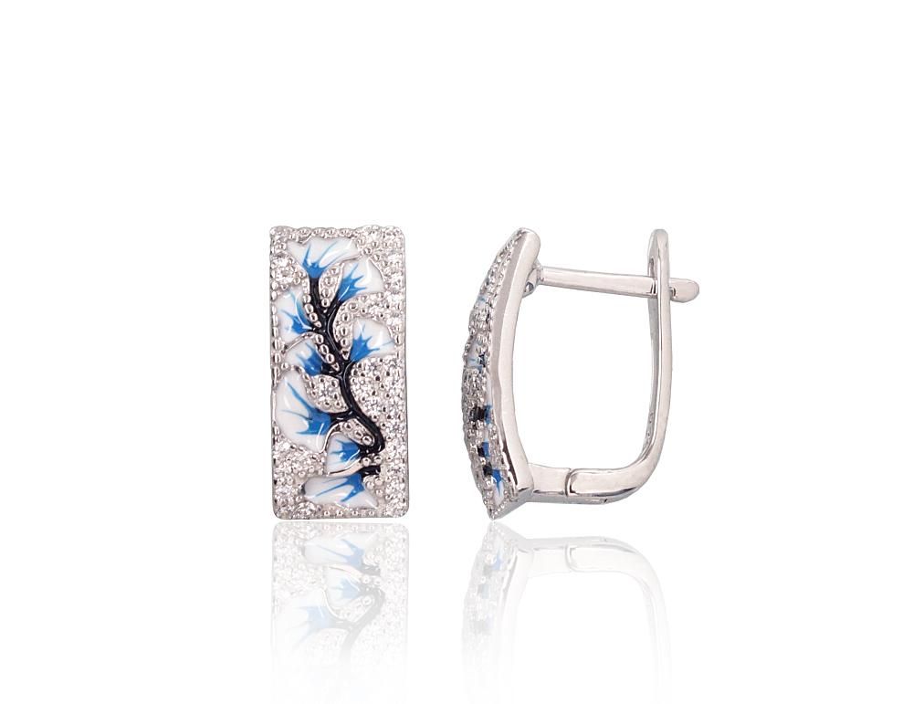 Silver earrings with 'english' lock A2204324PRhGrCZMLBMLWMLBK Silver 925° Rhodium Plating Zirkons  Jewelery enamel  "English" lock