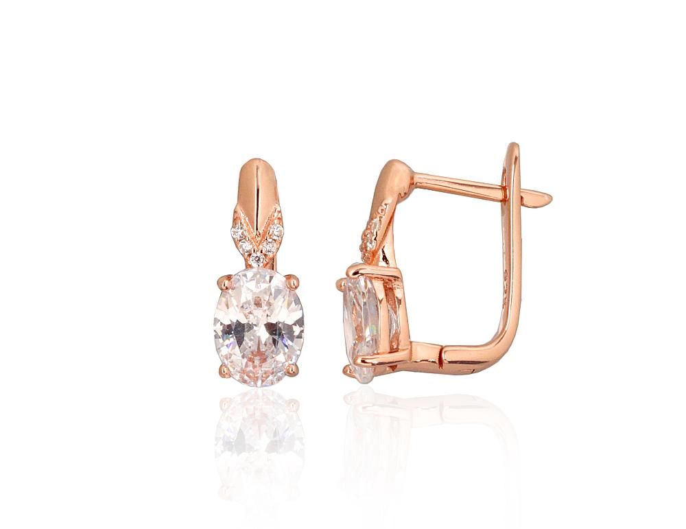 Silver earrings with 'english' lock A2204325PAuRCZ Silver 925° red gold Plating Zirkons  "English" lock