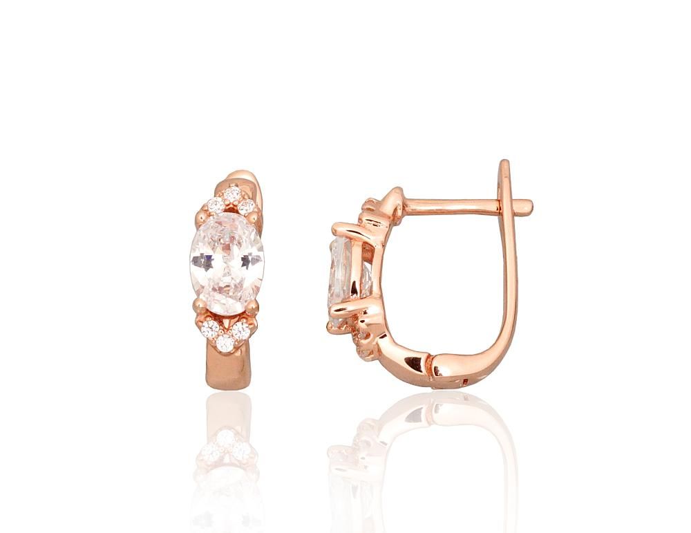 Silver earrings with 'english' lock A2204326PAuRCZ Silver 925° red gold Plating Zirkons  "English" lock