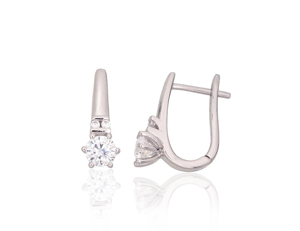 Silver earrings with 'english' lock A2204328PRhGrCZ Silver 925° Rhodium Plating Zirkons  "English" lock