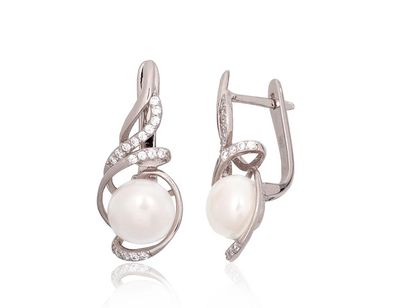 Silver earrings with 'english' lock A2204334PRhGrCZPE Silver 925° Rhodium Plating Zirkons  Freshwater Pearl  "English" lock