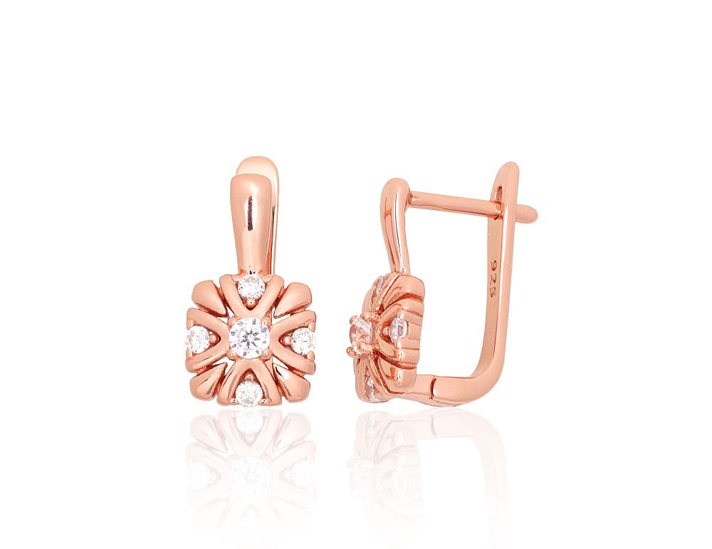Silver earrings with 'english' lock A2204255PAuRCZ Silver 925° red gold Plating Zirkons  "English" lock