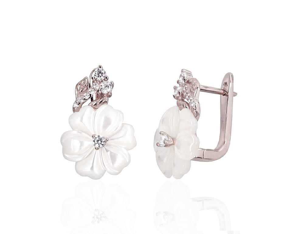 Silver earrings with 'english' lock A2204320PRhGrCZPLW Silver 925° Rhodium Plating Zirkons  Motherofpearl  "English" lock