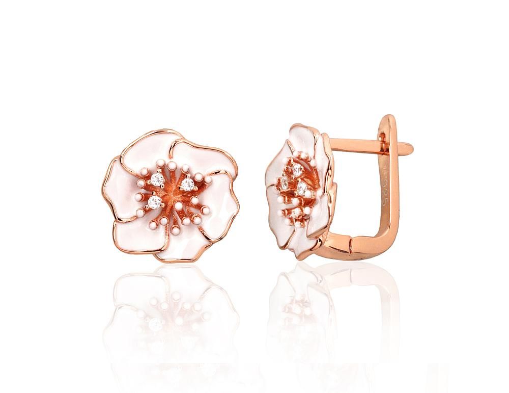 Silver earrings with 'english' lock A2204321PAuRCZMLW Silver 925° red gold Plating Zirkons  Jewelery enamel  "English" lock