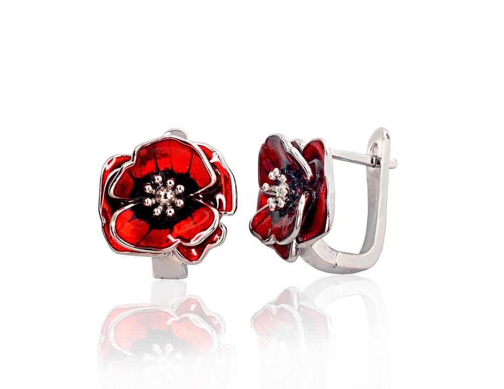 Silver earrings with 'english' lock A2204323PRhGrMLRMLBK Silver 925° Rhodium Plating Jewelery enamel  "English" lock
