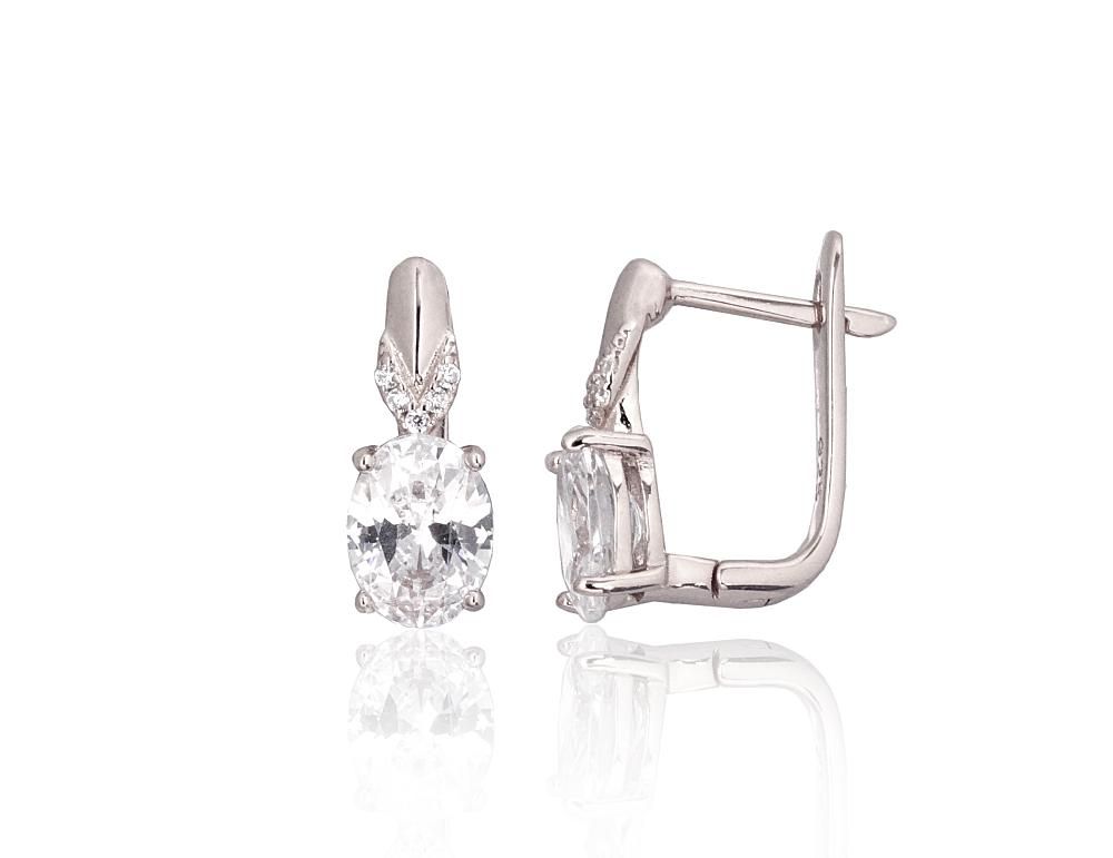 Silver earrings with 'english' lock A2204325PRhGrCZ Silver 925° Rhodium Plating Zirkons  "English" lock