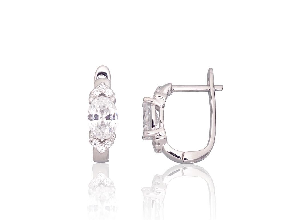 Silver earrings with 'english' lock A2204326PRhGrCZ Silver 925° Rhodium Plating Zirkons  "English" lock
