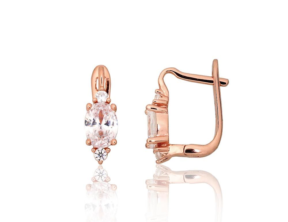 Silver earrings with 'english' lock A2204327PAuRCZ Silver 925° red gold Plating Zirkons  "English" lock