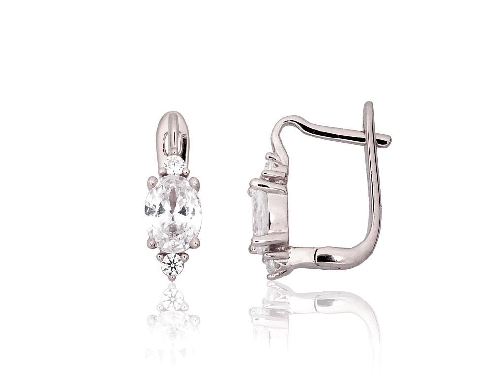 Silver earrings with 'english' lock A2204327PRhGrCZ Silver 925° Rhodium Plating Zirkons  "English" lock