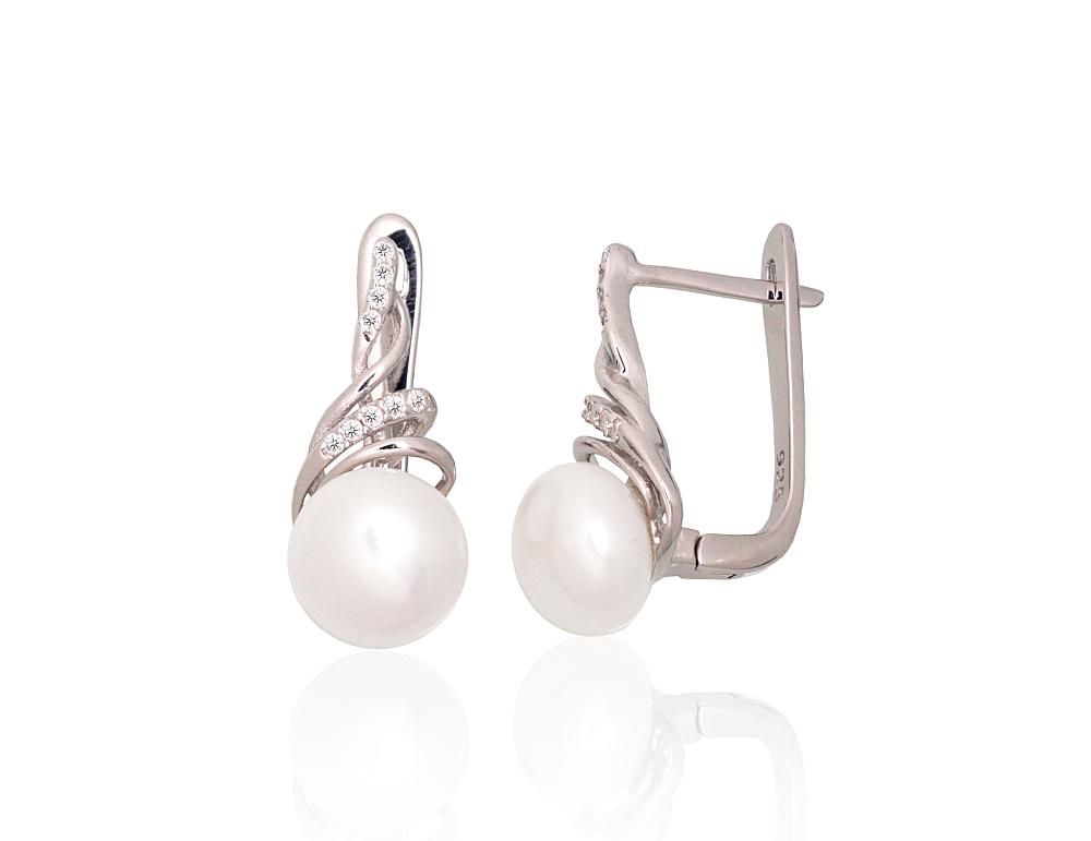 Silver earrings with 'english' lock A2204335PRhGrCZPE Silver 925° Rhodium Plating Zirkons  Freshwater Pearl  "English" lock