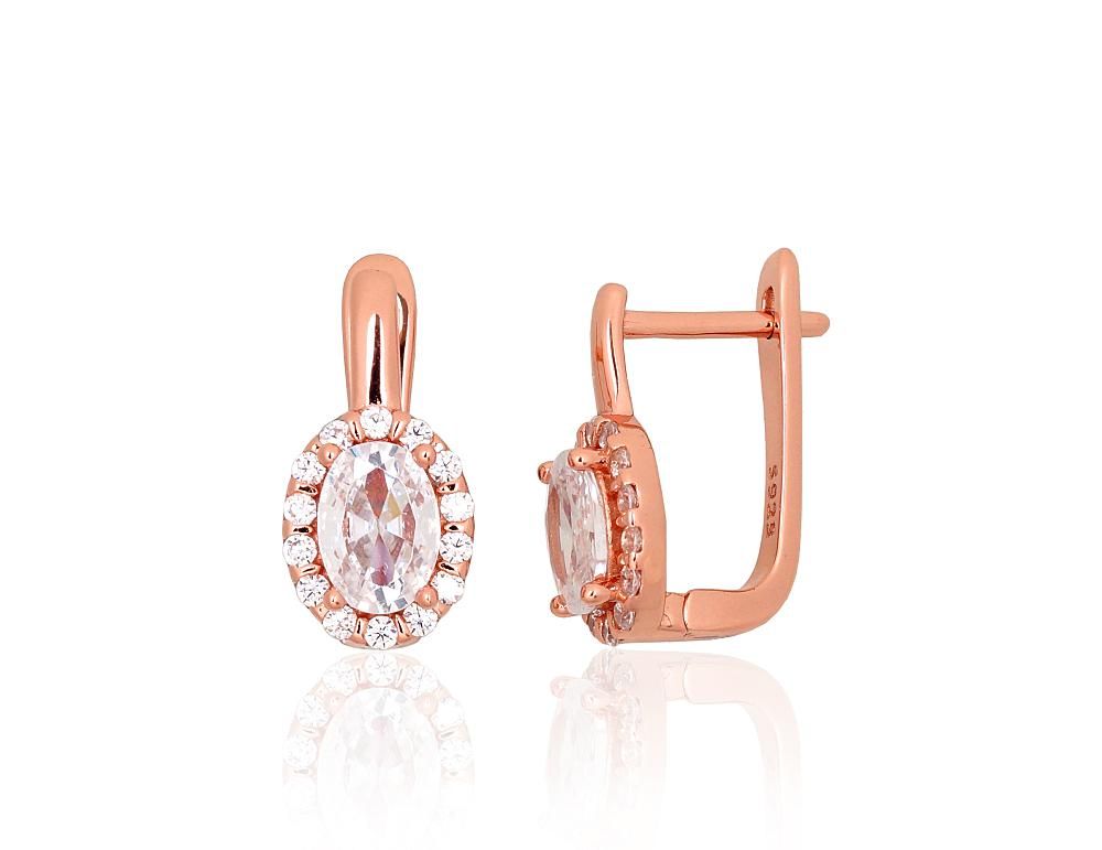 Silver earrings with 'english' lock A2204249PAuRCZ Silver 925° red gold Plating Zirkons  "English" lock