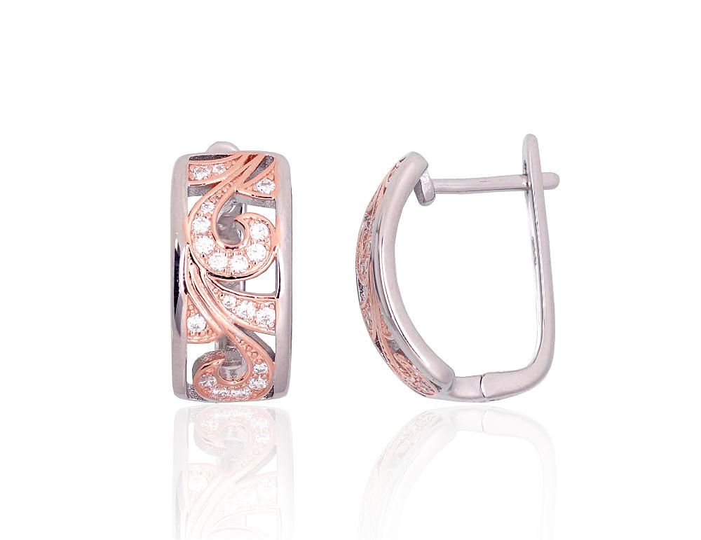 Silver earrings with 'english' lock A2204261PRhGrPAuRCZ Silver 925° red gold Plating/ Rhodium Plating Zirkons  "English" lock