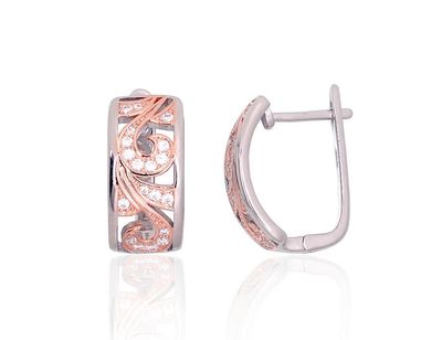 Silver earrings with 'english' lock A2204261PRhGrPAuRCZ Silver 925° red gold Plating/ Rhodium Plating Zirkons "English" lock Silver earrings with 'english' lock A2204261PRhGrPAuRCZ Silver 925° red gold Plating/ Rhodium Plating Zirkons "English" lock