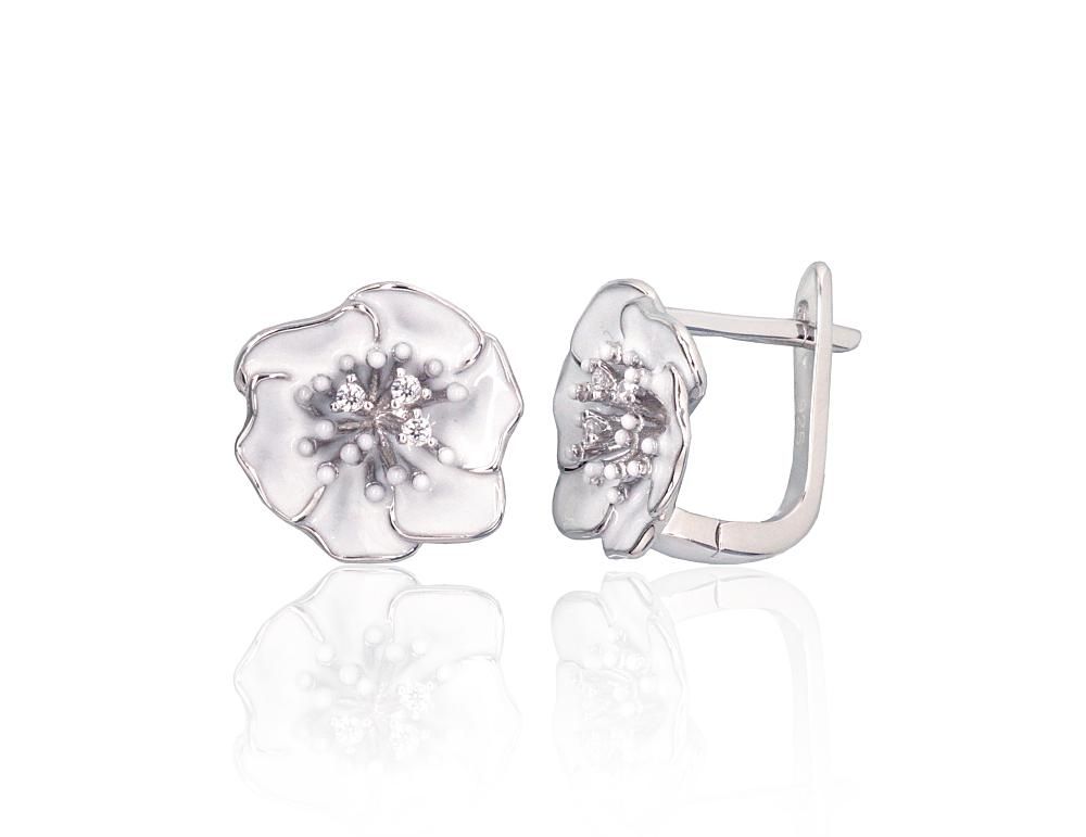 Silver earrings with 'english' lock A2204321PRhGrCZMLW Silver 925° Rhodium Plating Zirkons  Jewelery enamel  "English" lock