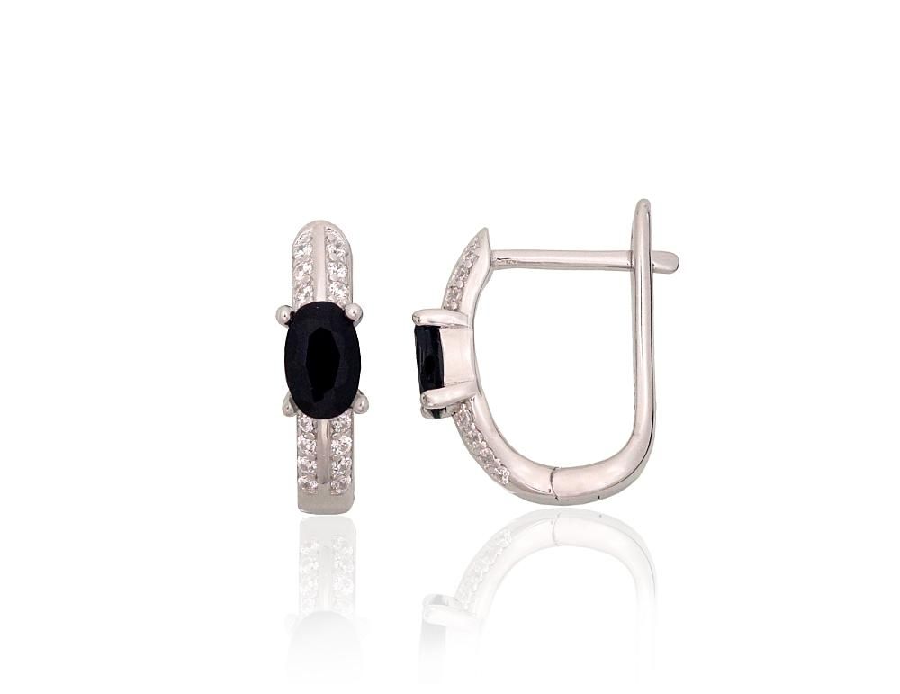 Silver earrings with 'english' lock A2204329PRhGrCZCZBK Silver 925° Rhodium Plating Zirkons  "English" lock
