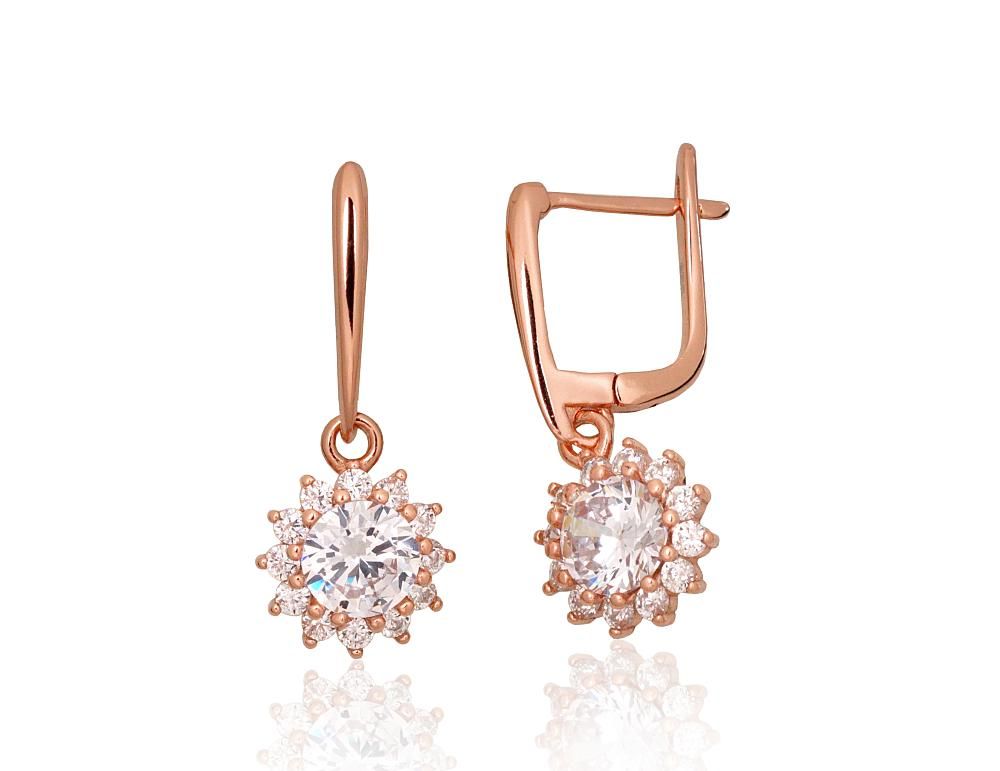 Silver earrings with 'english' lock A2204330PAuRCZ Silver 925° red gold Plating Zirkons  "English" lock