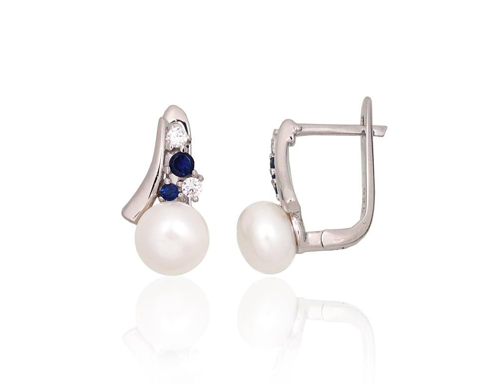 Silver earrings with 'english' lock A2204331PRhGrCZCZDBPE Silver 925° Rhodium Plating Zirkons  Freshwater Pearl  "English" lock