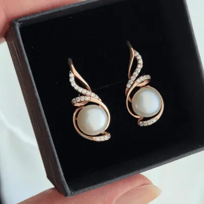 Silver earrings with 'english' lock A2204334PAuRCZPE Silver 925° red gold Plating Zirkons  Freshwater Pearl  "English" lock