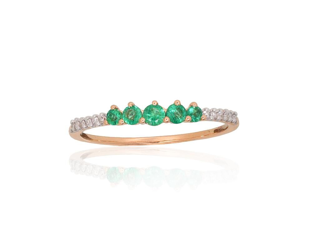 Gold ring A1101262AuRPRhWDIEM Red Gold 585° Rhodium Plating  Diamonds  Emerald  With precious stones