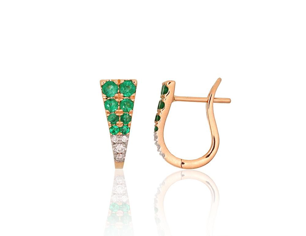Gold earrings with 'english' lock A1201811AuRPRhWDIEM Red Gold 585° Rhodium Plating  Diamonds  Emerald  "English" lock