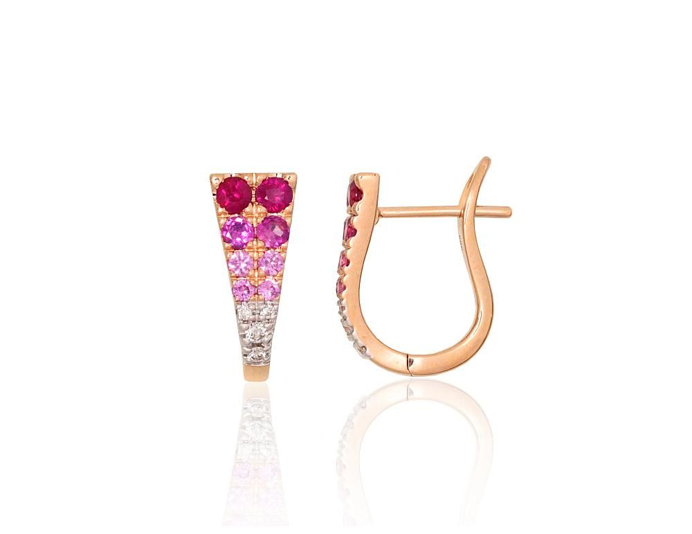 Gold earrings with 'english' lock A1201811AuRPRhWDIRB Red Gold 585° Rhodium Plating  Diamonds  Ruby  "English" lock