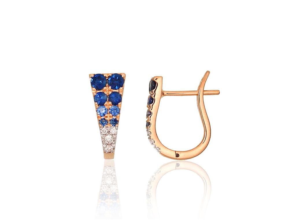 Gold earrings with 'english' lock A1201811AuRPRhWDISA Red Gold 585° Rhodium Plating  Diamonds  Sapphire  "English" lock