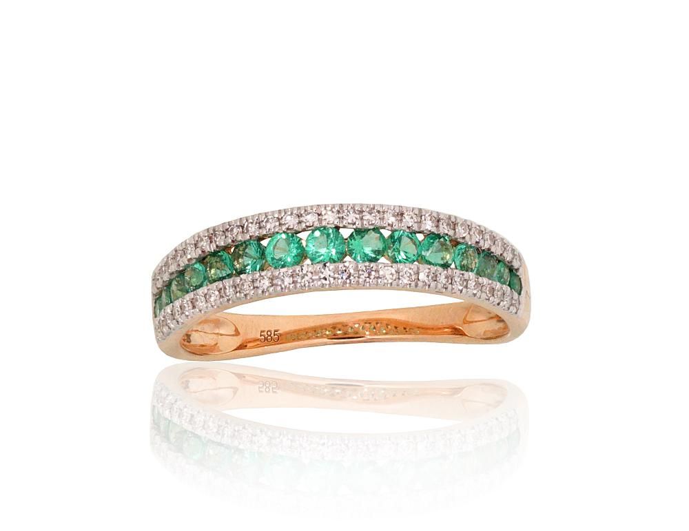 Gold ring A1101261AuRPRhWDIEM Red Gold 585° Rhodium Plating  Diamonds  Emerald  With precious stones