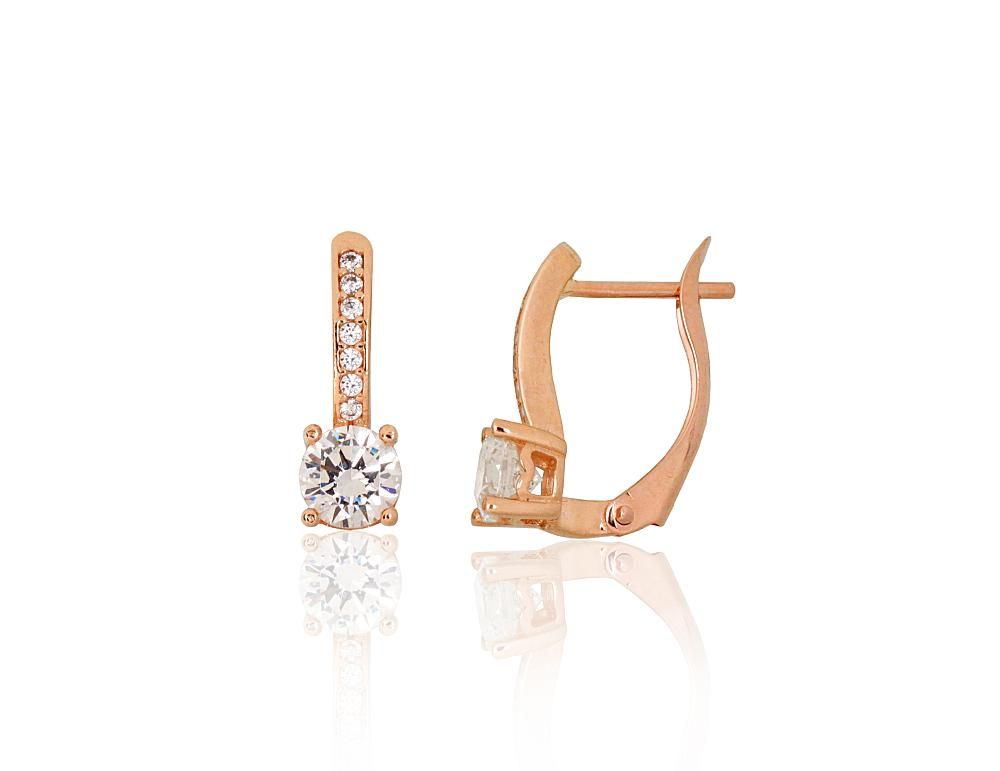 Gold earrings with 'english' lock A1201812AuRCZ Red Gold 585° Zirkons  "English" lock