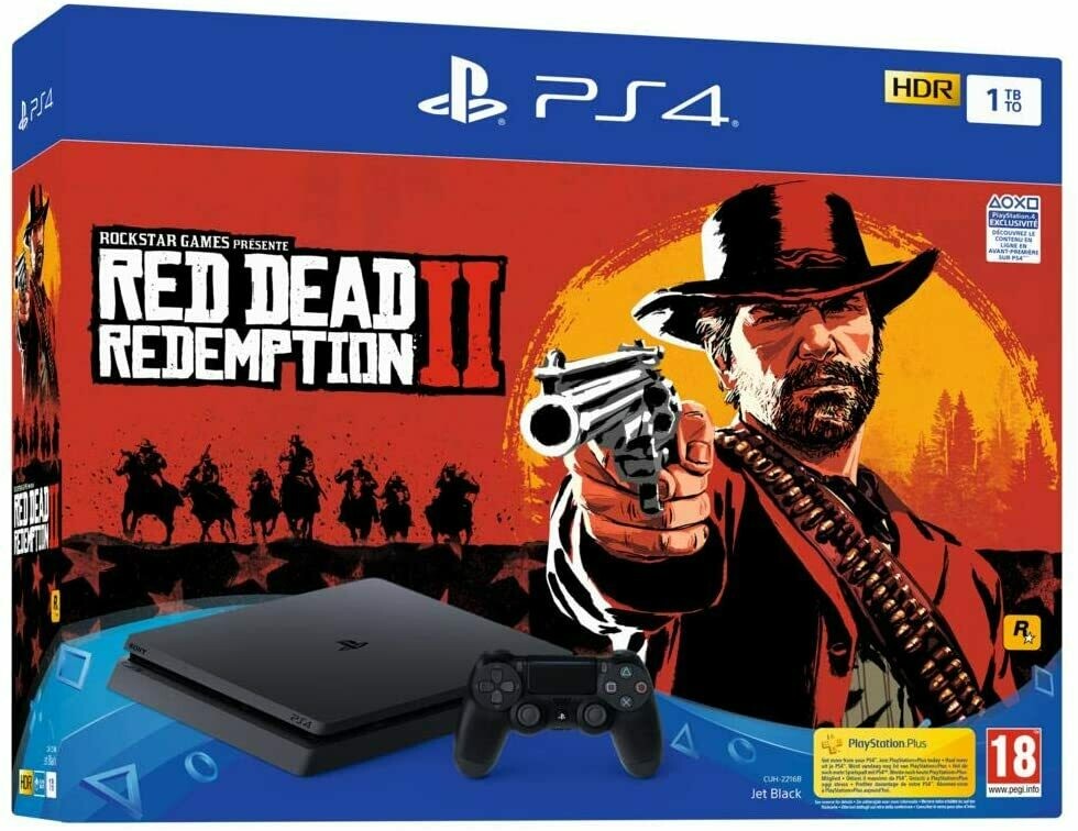 PS4 Slim 1 To E noir + Red Dead Redemption 2 - Standard Edition