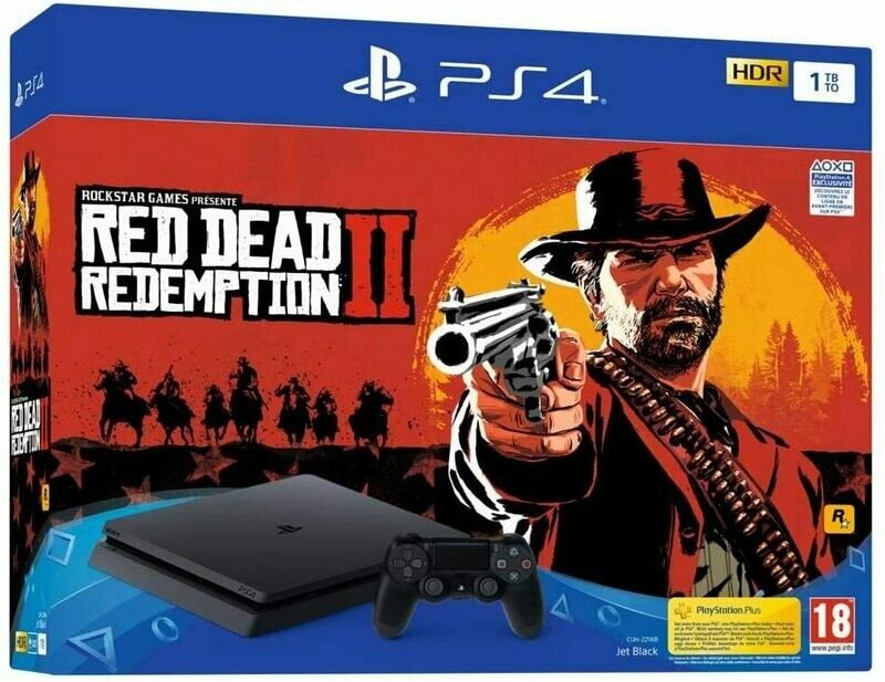 PS4 Slim 1 To E noir + Red Dead Redemption 2 - Standard Edition