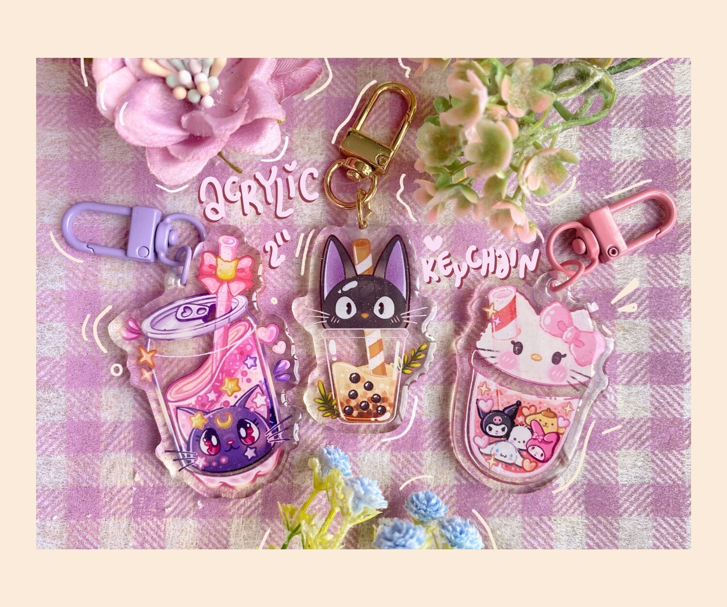 🧋 Kitty Boba Keychains