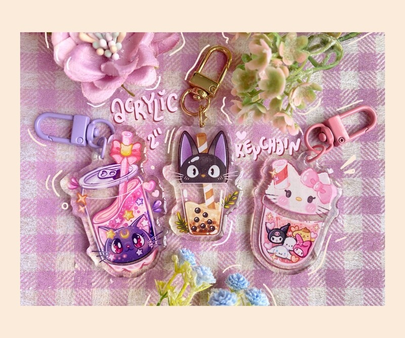 🧋 Kitty Boba Keychains