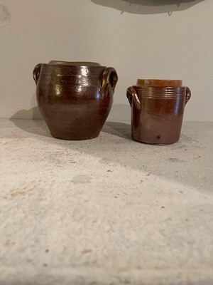 Pair Of French Salt glaze Pots                                    4 Inches High( 10 Cm )   3 Inches ( 8 ) cm
